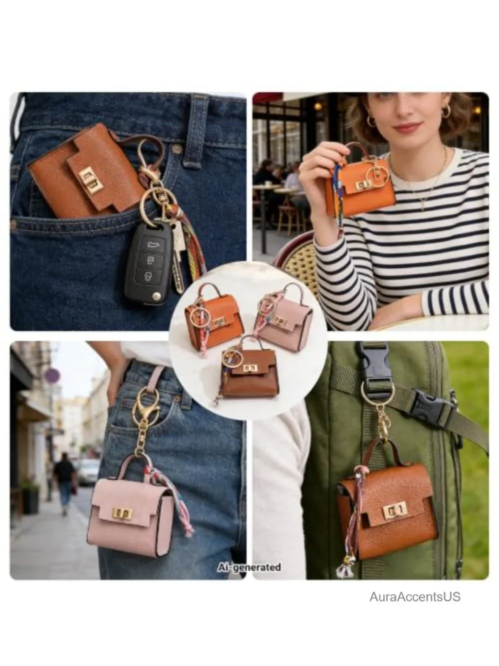 Vintage Style Mini Backpack Keychain PU Leather Coin Purse Key Holder Twist
